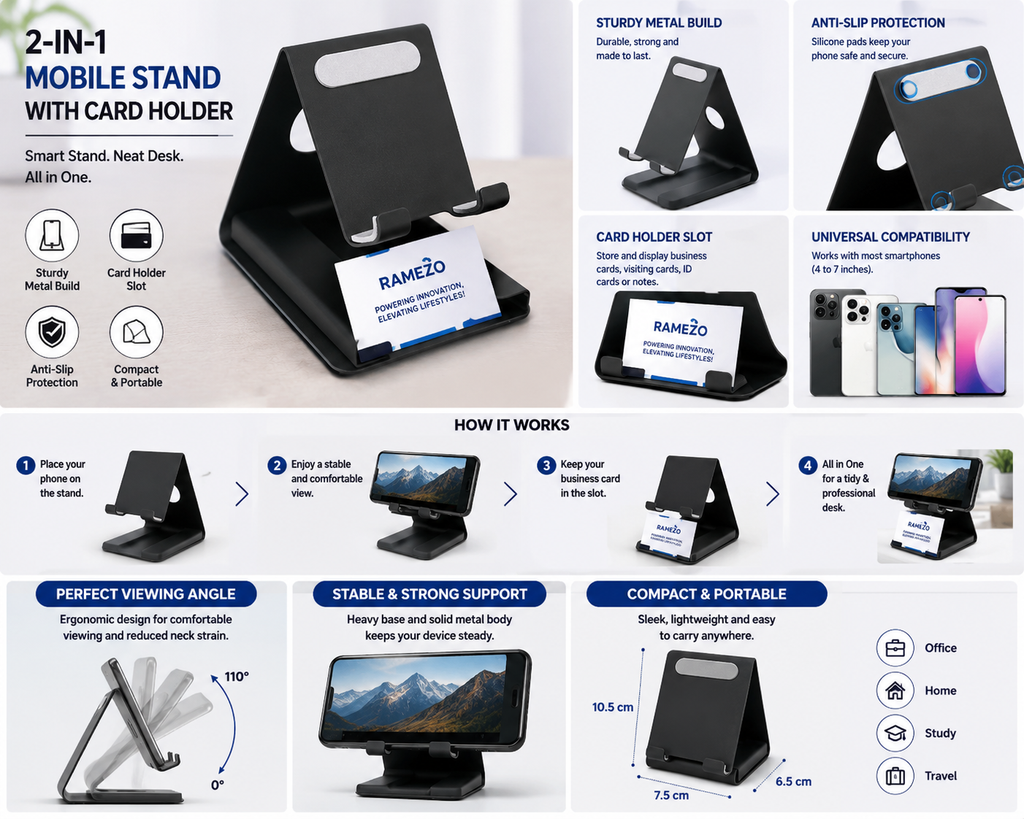 Metal Mobile Phone Stand with Card Holder