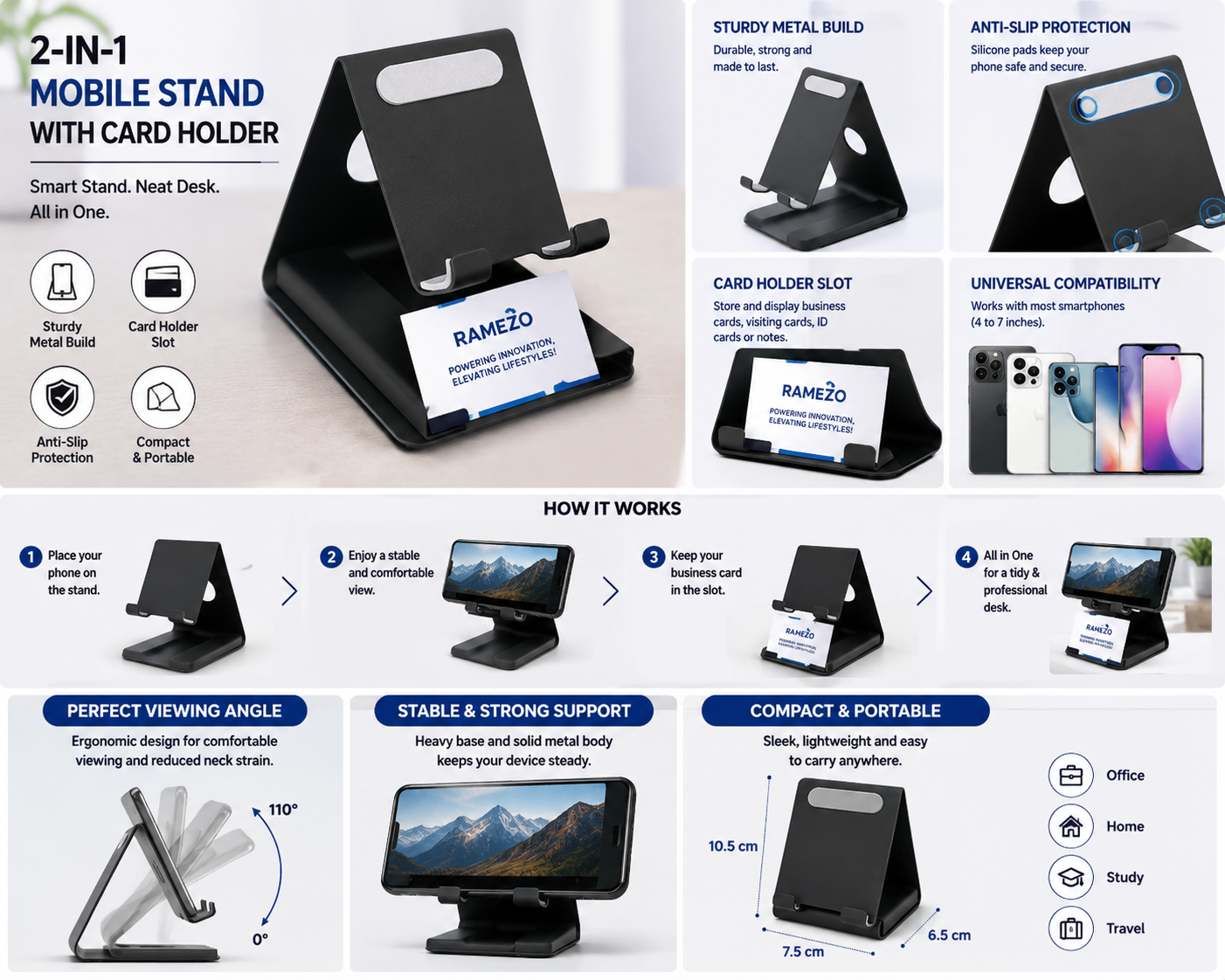 Metal Mobile Phone Stand with Card Holder