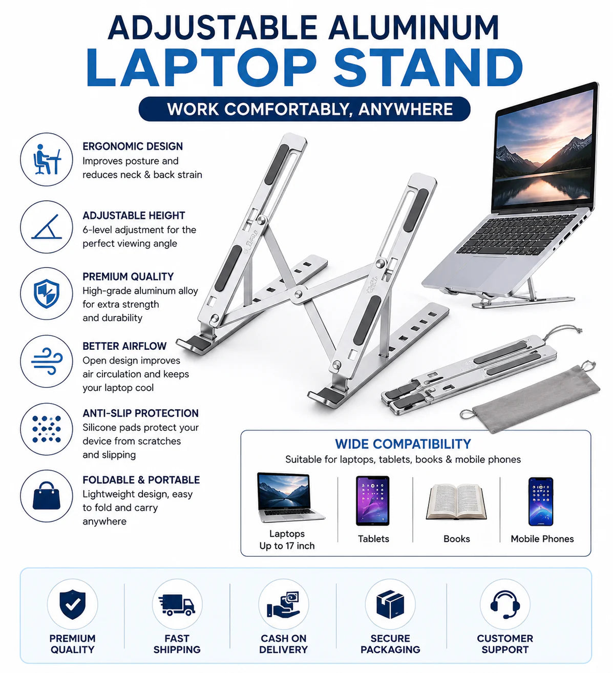 Adjustable Aluminum Laptop Computer Stand Tablet Stand